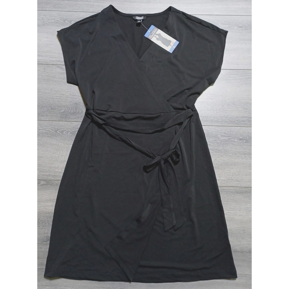 Nicole Miller Faux Wrap Dress Adult Womens Large Black Front Tie V-Neck